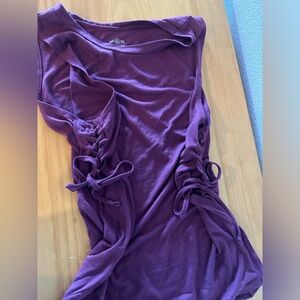 purple tank top with crochet on side